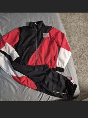 Men's Red, Black & White Colorblock Track Jacket - Sporty Zip Front